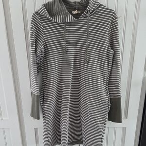 Tribal Jeans Hooded Sweater Dress/Tunic Olive Stripe Medium